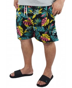 Short Estampado Tactel Elastano P ao Extra Grande Plus Size  Folhas